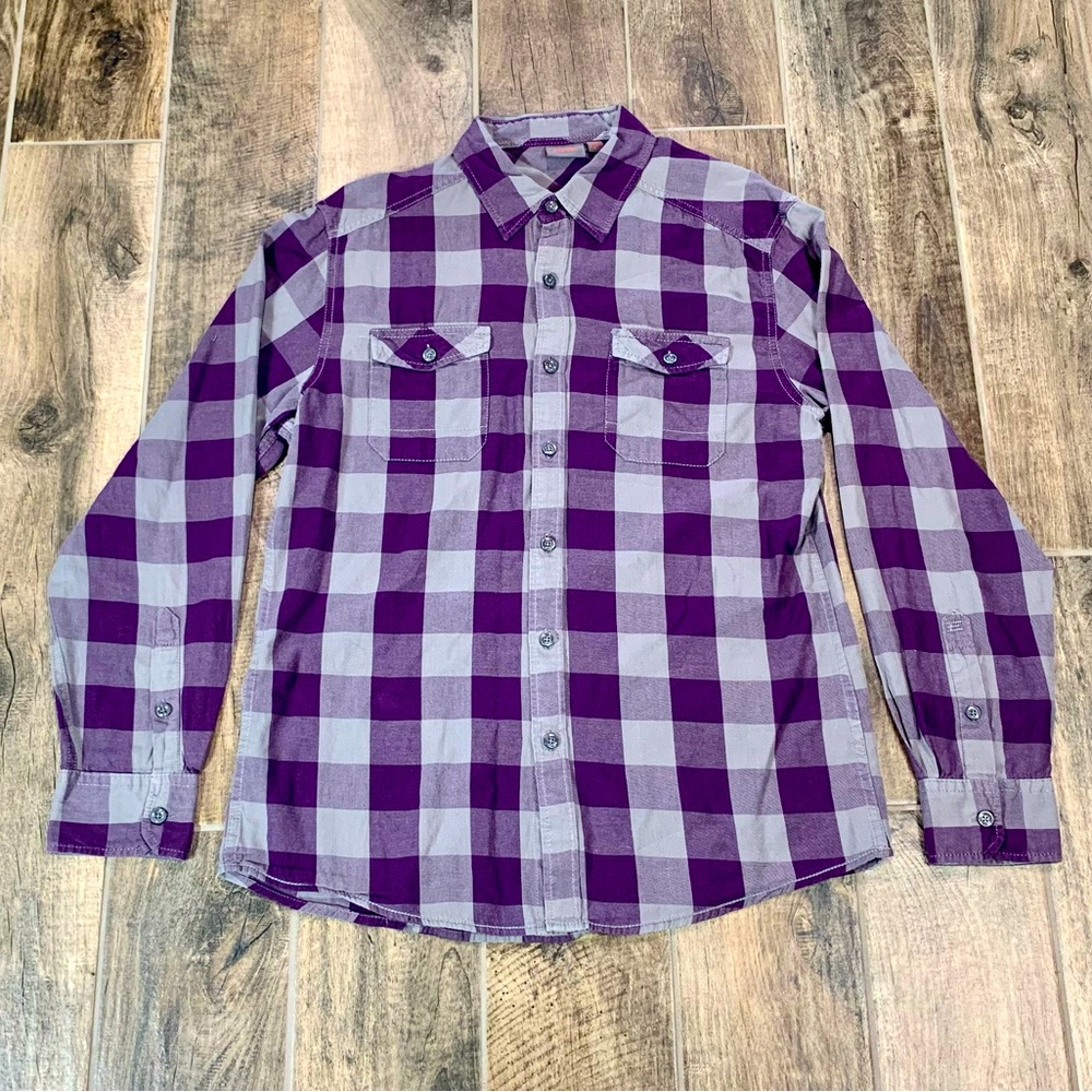 Purple & Grey Checkered Esprit Flannel Shirt: Large